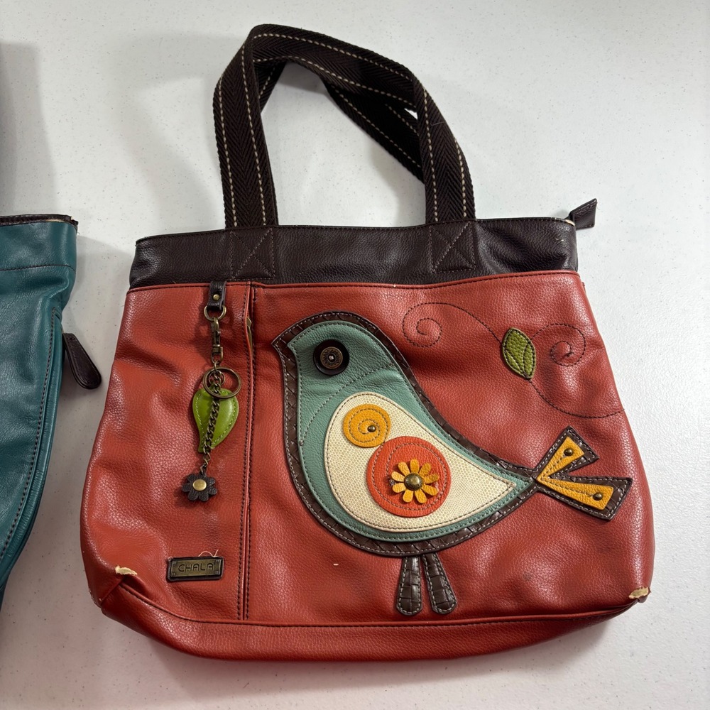 Lot of 2 Chala Handbags Vegan Leather Tote Bags Scottie Dog and Bird Applique - Picture 3 of 16